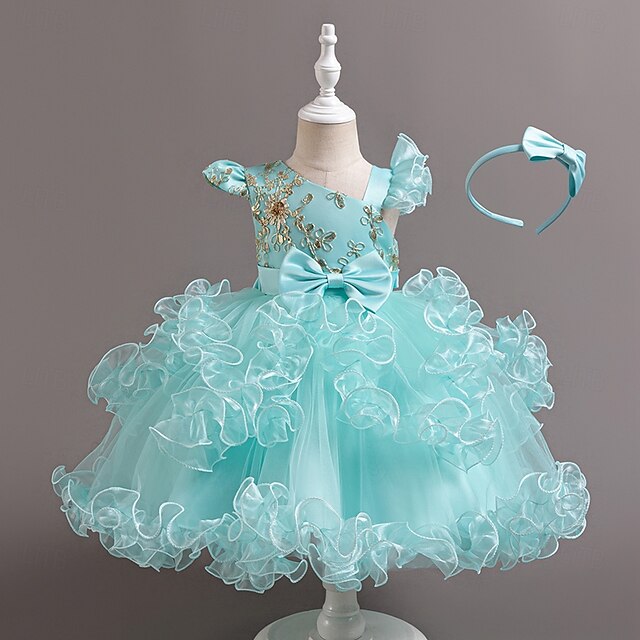  Kinder Mädchen Partykleid Einfarbig Ärmellos Leistung Besonderer Anlass Prinzessin Süß Polyester Partykleid Sommer Frühling Kinder Hellgrün Blau