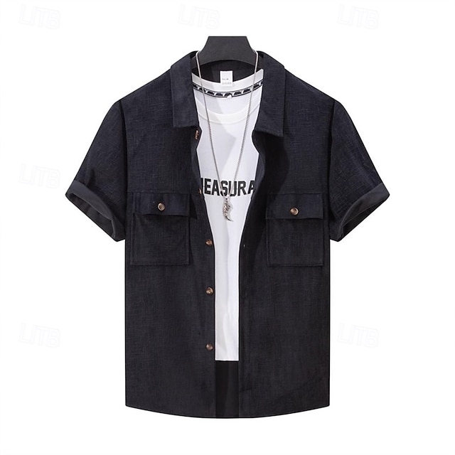  Herren Hemd Sommerhemd Freizeithemd Strandhemd Cordhemd Knopfhemd Schwarz Wein Blau Grau Kurzarm Einfach Revers Urlaub Hawaiianisch Fronttasche Bekleidung Polyester Mode Lässig Bequem