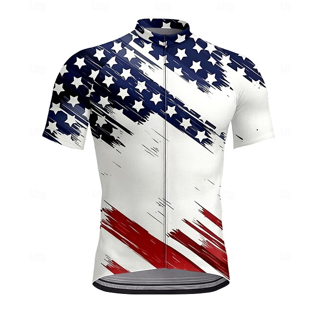 Hombre Maillot de Ciclismo Graphic Bandera Manga Corta Bicicleta Camiseta con 3 bolsillos traseros Resistente a los rayos UV Secado rápido Cremallera delantera Bandas Reflectantes Deportes Rojo Ropa