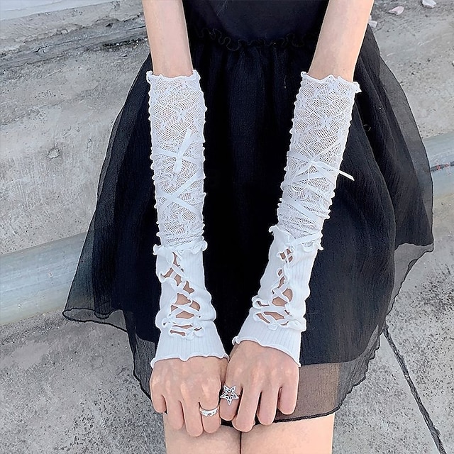  rukavice lolita v baletním stylu bílé krajkové rukávy dámské tenké provedení letní ochrana před sluncem pikantní dívka ramínka dlouhé odhalené prsty