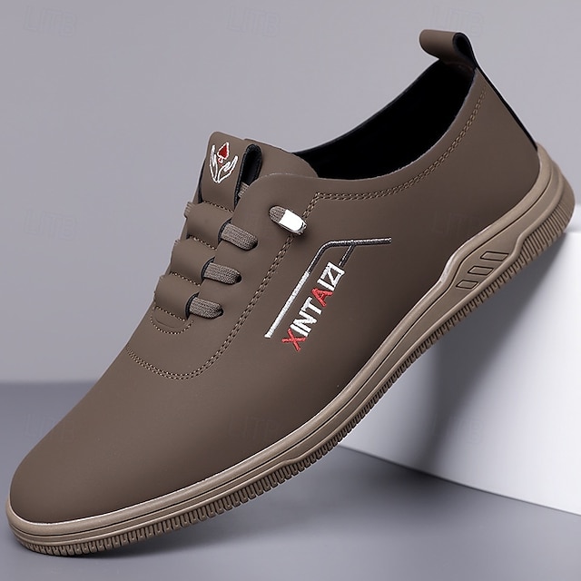  Herr Sneakers Ledigt PU Läder Andningsfunktion Bekväm Halksäker Snörning Svart Gul Brun Vår Höst