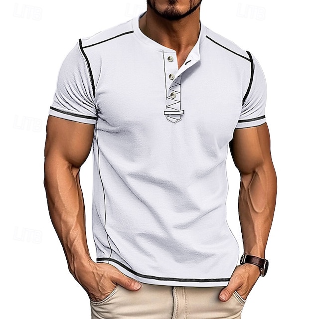  Men's T Shirt Henley Shirt Tee Short Sleeve Shirt Short Sleeve Crewneck Summer Plain Fashion Designer Basic Plain Vacation Street Going out Black White Dark Navy Top Tee for Men