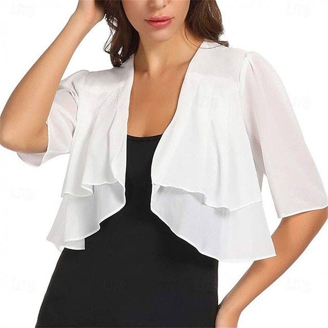  Ženský wrap elegantní ochrana proti slunci krátký rukáv chiffon svatební wrapy s čistou barvou pro svatbu v létě