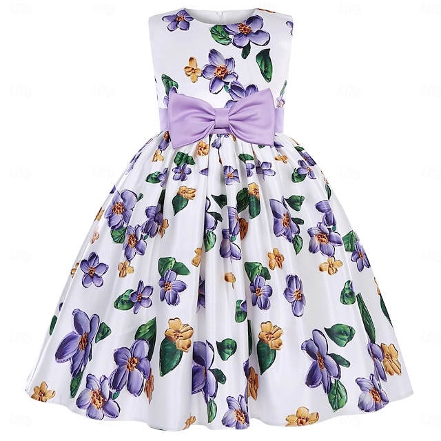  Infantil Para Meninas Vestido de festa Gráfico Sem Manga Espetáculo Ocasião Especial Princesa Doce Poliéster Vestido de festa Verão Primavera Crianças Roxo