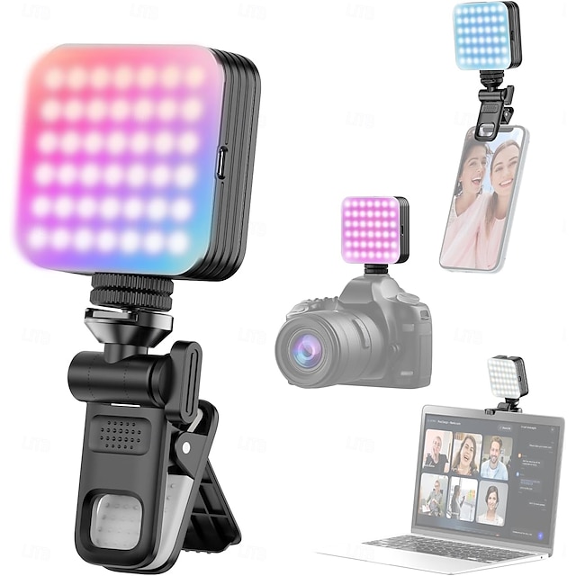  mini rgb led-videovalo 2500k-9000k himmennettävä 8 valotehostetta videoneuvotteluvalo tietokoneeseen tabletti matkapuhelin dslr-kamera sisäänrakennettu akku näyttöliittimellä  & kylmäkenkäteline