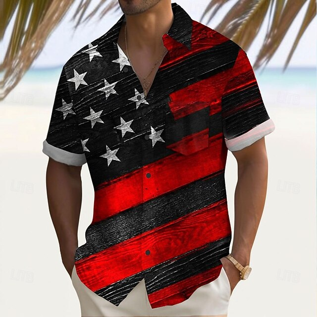Independence Day Men's American US Flag Patriotic Shirt Summer Shirt Button Up Shirt Short Sleeve Fashion Casual Holiday Summer Spring Turndown 3D Print Collared Shirts Front One Pocket Black4