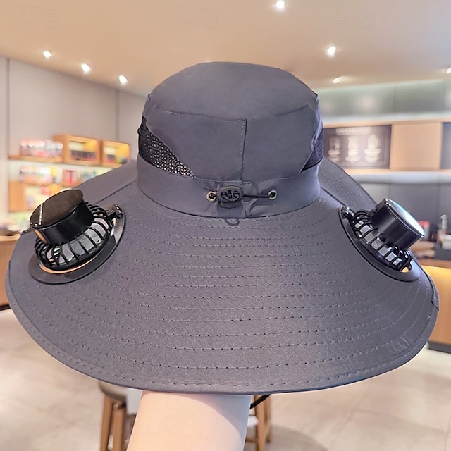  Široký solární ventilátorový klobouk, venkovní UV ochrana proti slunci s 2 solárními ventilátory, cestovní, kempovací, turistika, rybaření, sport, přenosný