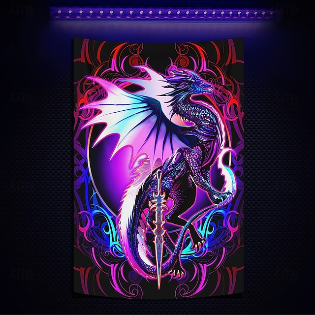  Ruth Thompson Blacklight Tapestry Glow in the Dark Glow Party UV Reactive Trippy Misty Hanging Tapestry Wall Art Mural for Living Room Bedroom Dragonblade EBONBLADE HIGH REZ
