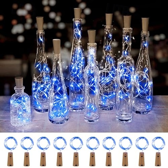  10 pezzi 2m-20 perline a led tappo per bottiglia filo di rame stringa di luci per interni San Valentino festa di nozze festa Natale Halloween festival atmosfera decorazione stringa di luci LR44 * 3