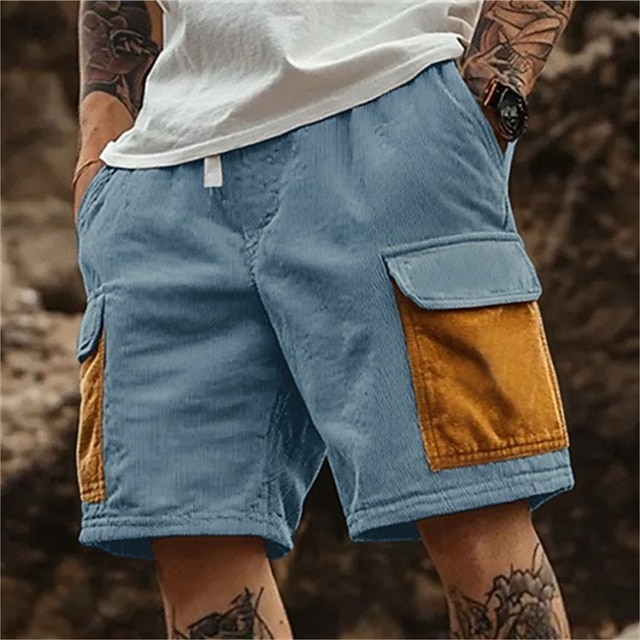  Homens Bermuda Cargo Shorts de verão Shorts casuais Shorts de veludo cotelê Shorts de malha Com Cordão Bolso multi Perna reta Bloco de cor Respirável Pavio Humido Comprimento do joelho Ao ar livre