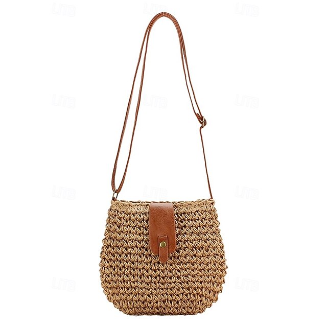 Sac à Main Bandoulière En Paille Marron Pour Femme - Taille Moyenne, Style Bohème - Neuf Sans étiquette