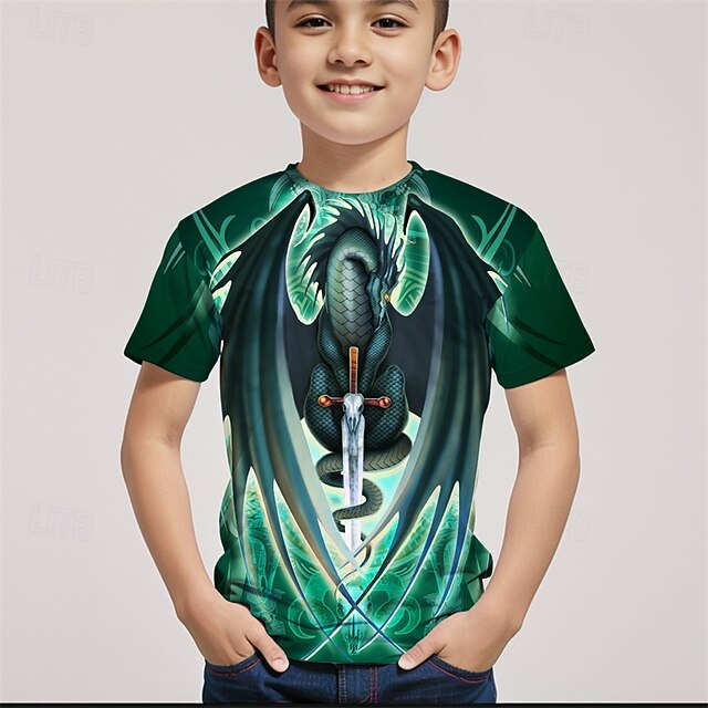 Dragonsword SKULLBLADE Ruth Thompson-Alice Bessoni Boys 3D Dragon T shirt Tee Short Sleeve Summer Spring Fashion Basic Kids 4-12 Years Crew Neck Outdoor Casual Daily Regular Fit4