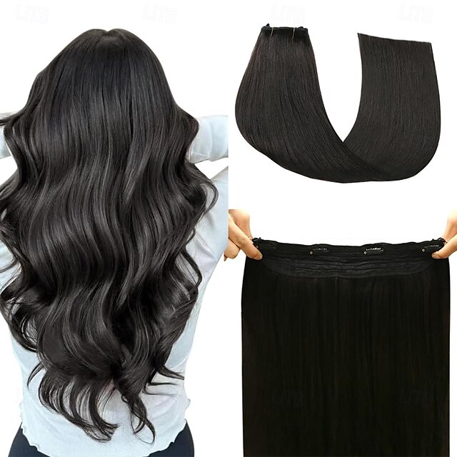  Extensions de cheveux humains invisibles, 20 pouces - 50 g, 22 pouces - 80 g, 1b #, fil de poisson transparent noir, extensions de cheveux humains à clips pour femmes
