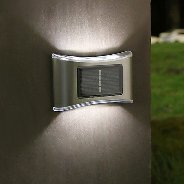  Solar Wall Lights Outdoor Stainless 6LED Waterproof Wall Lamp for Balcony Patio Courtyards Fence Lamps Nighttime Decor Easy Instal Garden Decor Solar Outdoor Wall Light