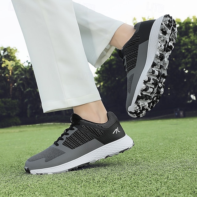  Men's Black and Gray Golf Shoes with Non-Slip Sole - Comfortable and Durable Footwear for Professional Golfers
