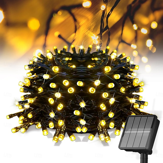  1 kpl ulkokäyttöön tarkoitettu aurinkokennovalosarja, vedenpitävä valosarja, 12 m, 39 jalkaa, 100 led-helmeä, sisäpiha, puutarha, nurmikko, huvila, aita, parveke, koristevalo, häät, halloween, joulu, festivaali, tunnelma, valosarja