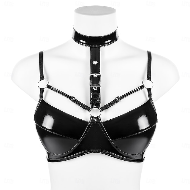  haut Soutien-gorge harnais Finition brillante Femmes Brillant Fétichisme du cuir Effet mouillé Costume pour Boîte de Nuit Défilé de la Fierté Mois des Fiertés Halloween Carnaval Adulte