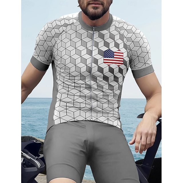  Per uomo Maglia da Ciclismo Manica Corta Bicicletta Maglietta Maglia Top con 3 tasche posteriori Resistente ai Raggi UV Traspirante Asciugatura Rapida Cerniera Frontale Argento Gli sport Abbigliamento