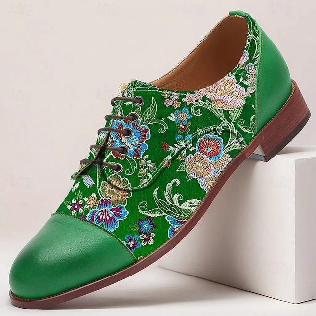  Homens Sapatos sociais Pele PU Tecido Jacquard Respirável Confortável Antiderrapante Com Cadarço Verde Verão Primavera