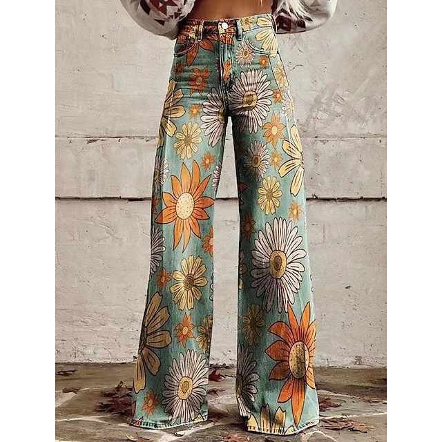  Retro Cikánský 70. léta Kalhoty Široké legované kalhoty Hippie Disko Vysoký pas Květinový Styl falešných džínů Maškarní kostým Dámské předvečer Všech svatých Karneval hudební festival Pride Parade