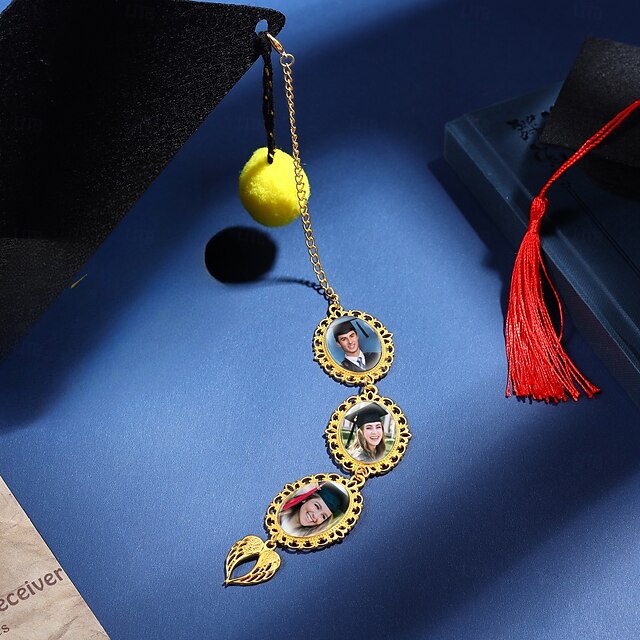  ciondolo con foto personalizzata a forma di nappa per laurea con ala d'angelo, regalo di laurea personalizzato, ciondolo con cappello di laurea in oro con foto personalizzata, ricordo scolastico