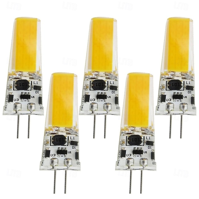  Ampoules LED G4 COB 5 W équivalent à 50 W AC12 V DC12-24 V ampoule LED à intensité variable en silicone G4 culot à deux broches lumière LED blanc chaud pour lampe en cristal lustre 5 pièces