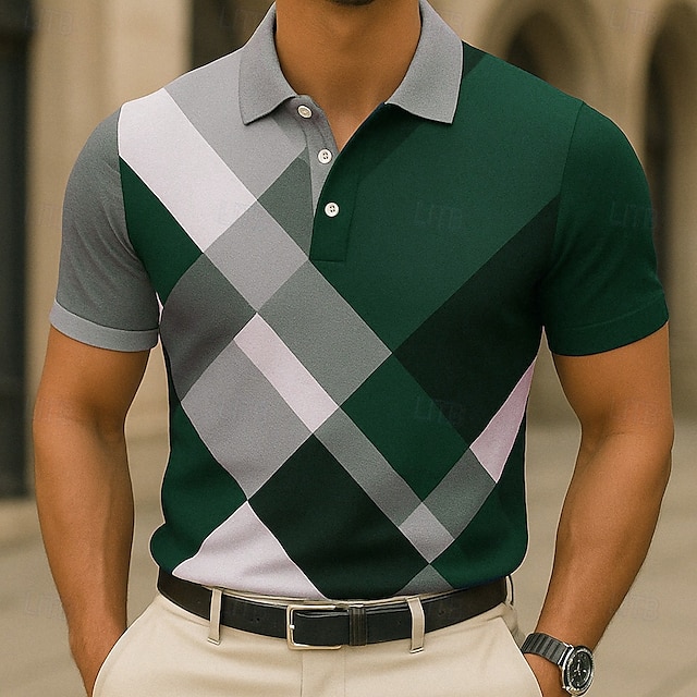  Homme Bloc de Couleur Polo Manche Courte Polos Chemises à Col Vêtement décontracté de travaile École Extérieur Tenue quotidienne Impression 3D Été Bleu Violet Vert