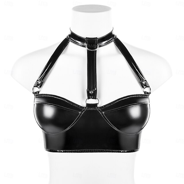 Top Harness Bra Glossy Finish Shinny Leather Fetish Wet Look Women's ...