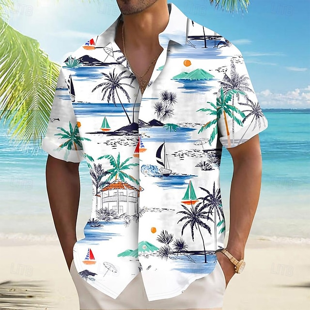  Férfi Kókuszfa Trópusi virágok Ing Hawaii ing Gombos póló Rövid ujjú Hawaii Vakáció Szabadság Strandruházat Nyár Tavasz Térfogatcsökkenés 3D nyomtatás galléros ingek Sárga Medence
