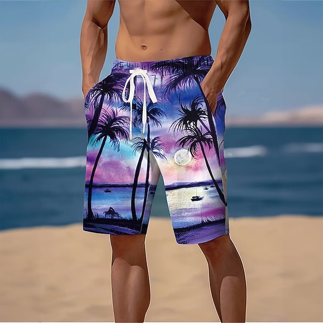  Herr Kokosnötsträd Tropiska växter Badshorts Boardshorts Medium Midja Streetwear Hawaiisk Strandsemester Sidfickor Mesh foder Elastisk dragsko i midjan Designer Kläder