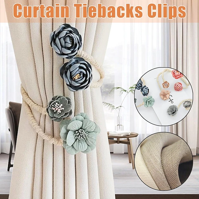 Curtain Tiebacks Clips Flower Shape Romantic French Style Decoration for Bedroom Livingroom 1pc 15