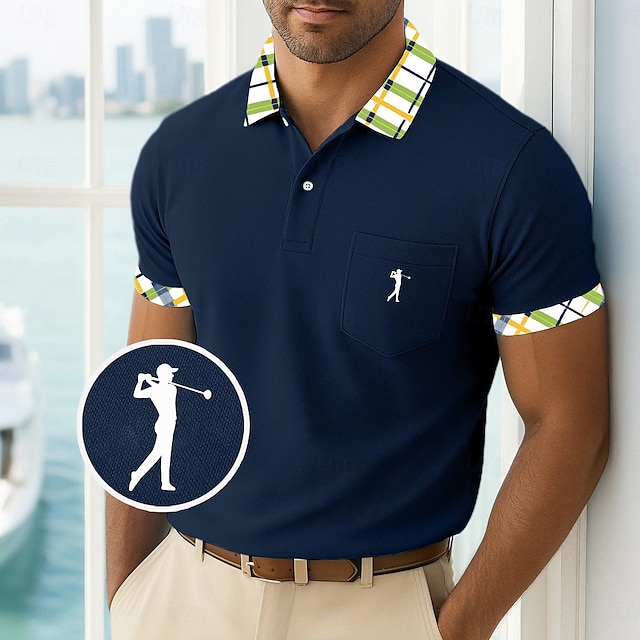  Per uomo Maglia da golf Polo Piqué Affari Casuale Colletto Polo a Coste Manica Corta Moda Essenziale Tinta unica Plaid Bottoni Logo Estate Primavera Primavera & Autunno Vestibilità regolare Giallo
