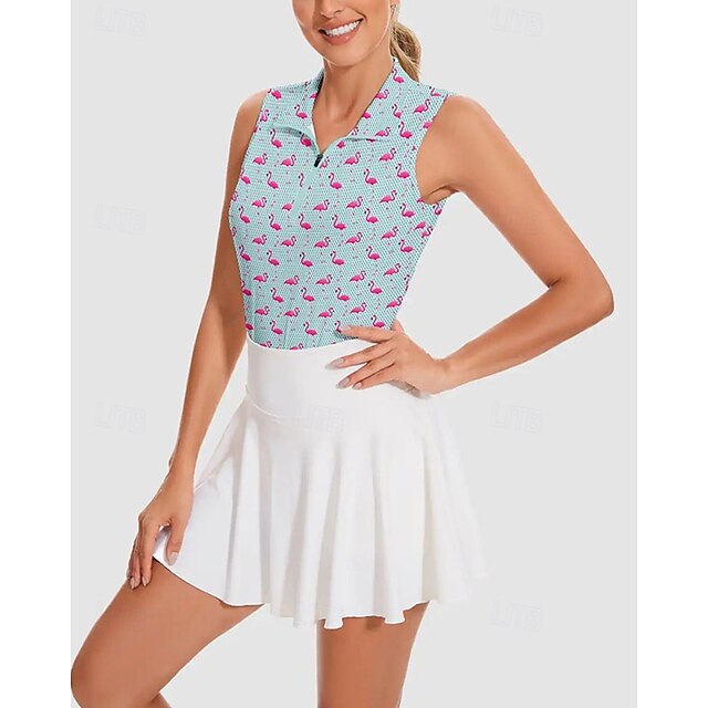 Women's Flamingos Tennis Shirt Sleeveless Print UPF50+ Quick Dry Tennis Golf Outdoor Exercise Zip Collar Tee Tshirt Top Light Blue Tennis Clothing4