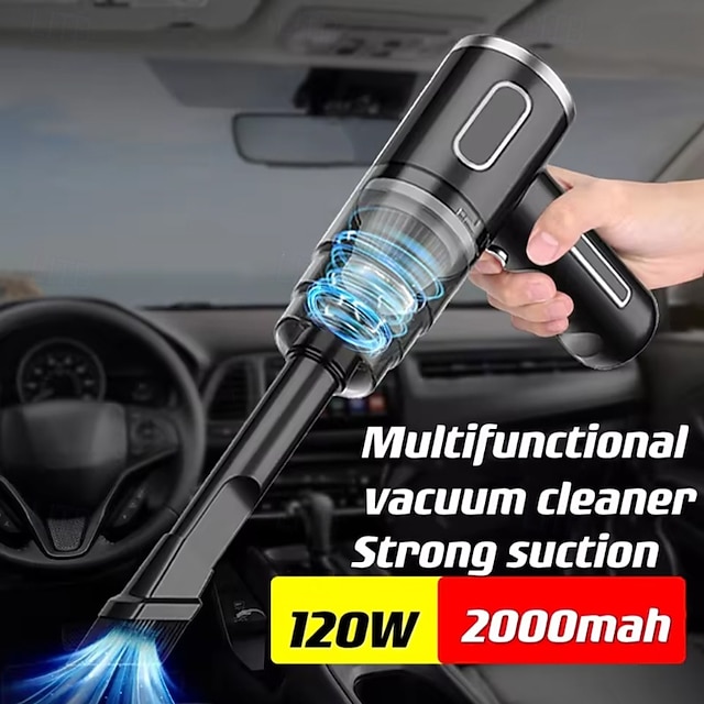  Aspirapolvere per auto senza fili da 120 W – soffiatore portatile ad alta aspirazione con batteria da 2000 mAh per uso domestico e in auto