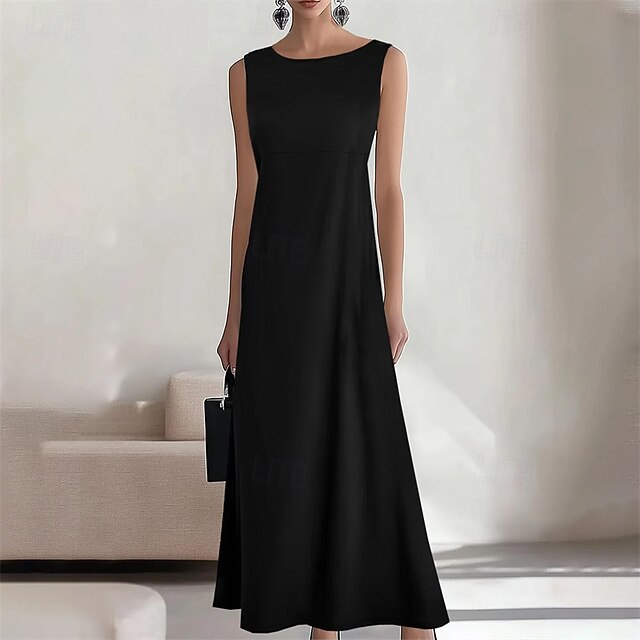 Women's Long Dress Maxi Dress Casual Dress Summer Dress Fashion Outdoor Party Holiday Regular Fit Plain Sleeveless Crew Neck Black Wine Blue Summer4