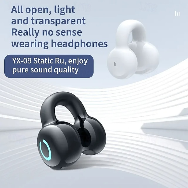  YX09 Open-Ear Wireless Earbuds Bluetooth 5.3 – Ultra-Light Clip-On Headphones with Mic, Low Latency, Waterproof, for Running, Gaming, Phone Calls