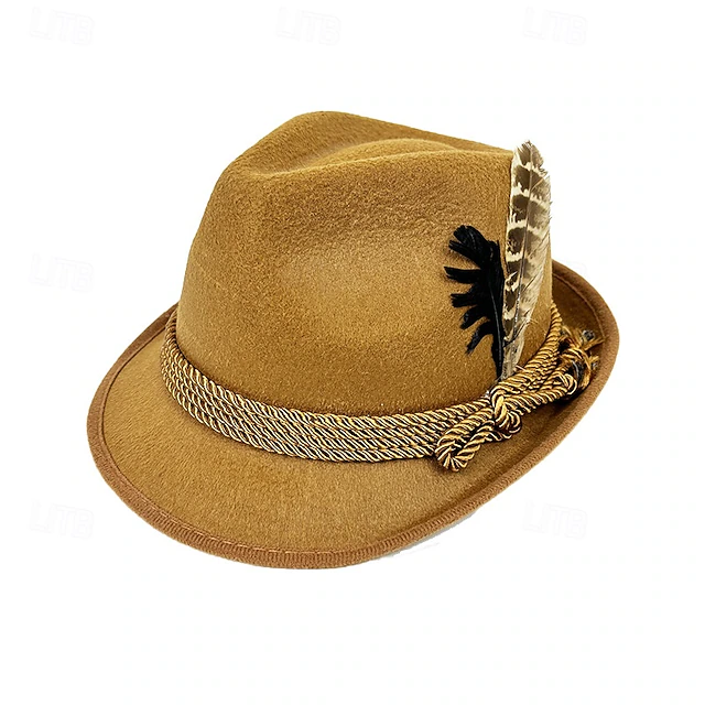 Men's Fedora Hat Oktoberfest Hat Dark Brown Camel Modal Feather Fashion Casual Street Daily Plain Sunscreen Breathable3