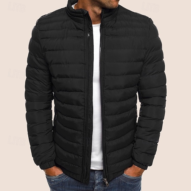  varm bubbeljacka för män quiltad vadderad jacka med dragkedja ytterkläder utomhus vinterbomberjacka dragkedja kappa fritidskläder vindtät lättviktsjacka sport trenchcoat fiske klättring löpning