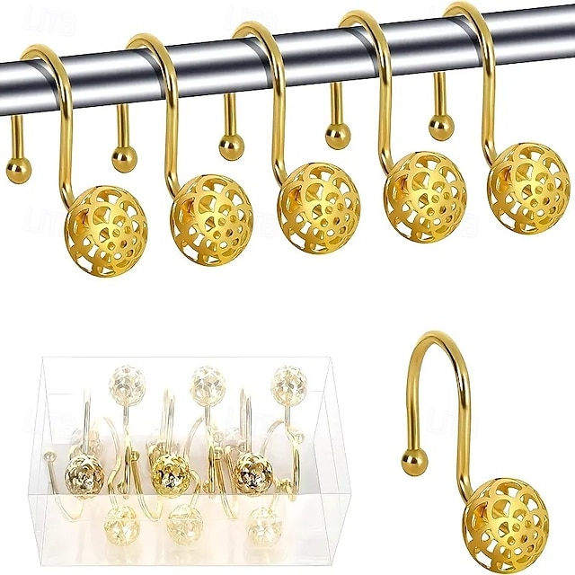 Duschvorhanghaken Ringe Set aus 12 S-förmigen dekorativen Duschvorhanghaken rostfreie Metall-Duschringe für das Badezimmer