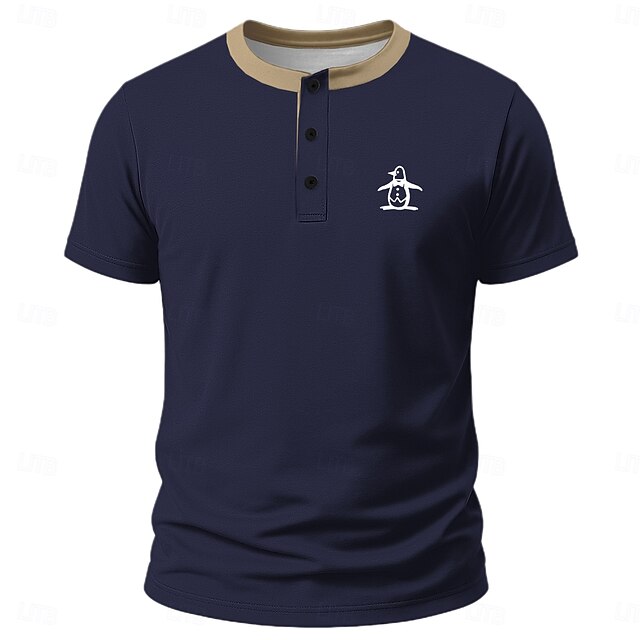  Homens Engraçado Pinguim Camiseta Camisa Henley Manga Curta Designer Retro Vintage Na moda Rua Casual Diário Verão Primavera Todas as Estações Preto Verde Claro Azul Marinha Caqui Henley Camiseta