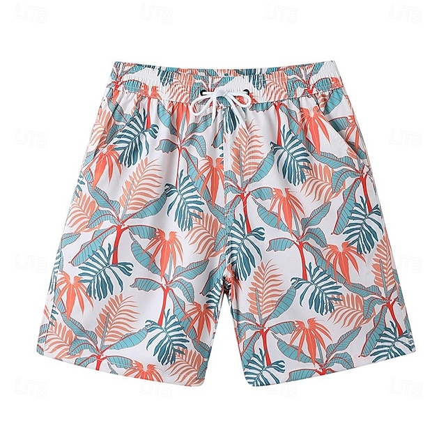  Hombre Pantalón corto Pantalones cortos de playa Correa Graphic Hoja Animal Transpirable Secado rápido Longitud de la rodilla Exterior Vacaciones Hogar Vacaciones Estilo Étnico Azul cielo Ejercito