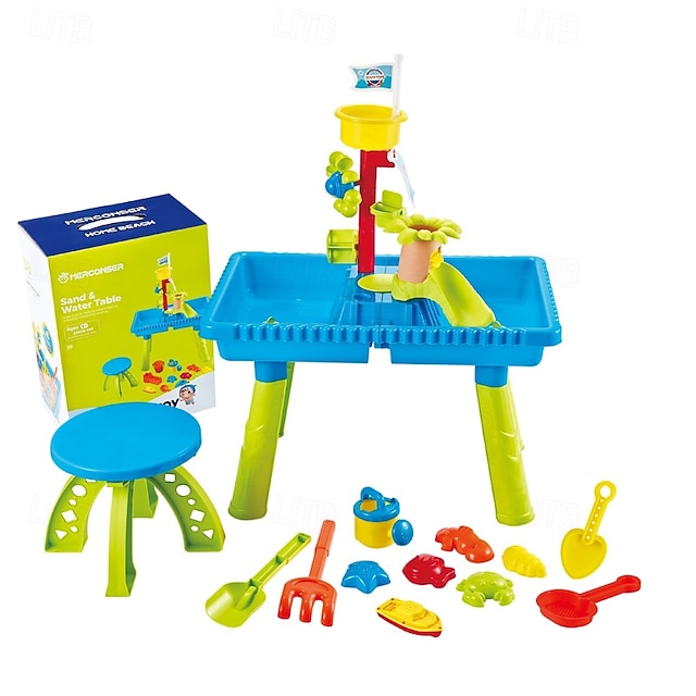  Table à eau pour tout-petits de 3 à 5 ans et de 1 à 3 ans - Table à eau d'extérieur pour enfants - Table sensorielle de sable, jouets d'été pour la plage, table d'activités pour bac à sable, jouets