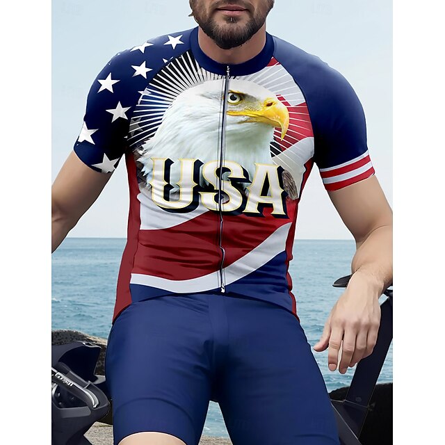  Муж. Велокофты Графика Геометрический принт День независимости С короткими рукавами Велоспорт Футболка Футболка Джерси Верхняя часть с 3 задними карманами