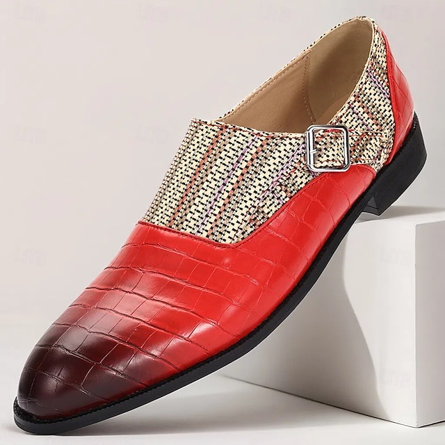  Herr Monk skor Promenad Affär Ledigt PU Läder Vävd nylon Andningsfunktion Bekväm Halksäker Loafers Röd Sommar Vår