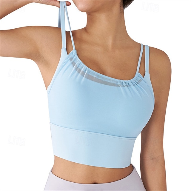  Mulheres Cor Sólida Sutiã de tênis Sutiã Esportivo Com Transparência Resistente ao Choque Pavio Humido Respirável Tênis Golfe Pickleball Com Alças Finas Preto Branco Rosa claro Roupas de tênis