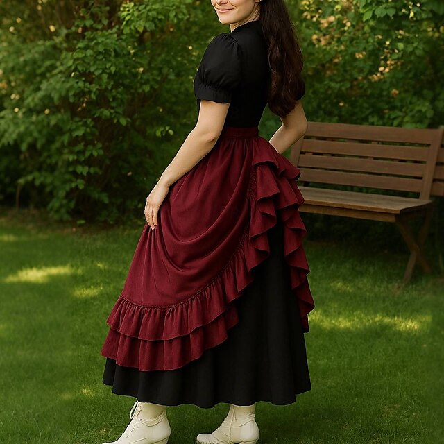  Punk & Gothic Medieval Renaissance Skirt Cosplay Costume Maxi Skirt Ren Faire Solid Colored Women's Celtic Pirate Fantasy Halloween Carnival Masquerade Carnival Casual Daily Adults' Skirt