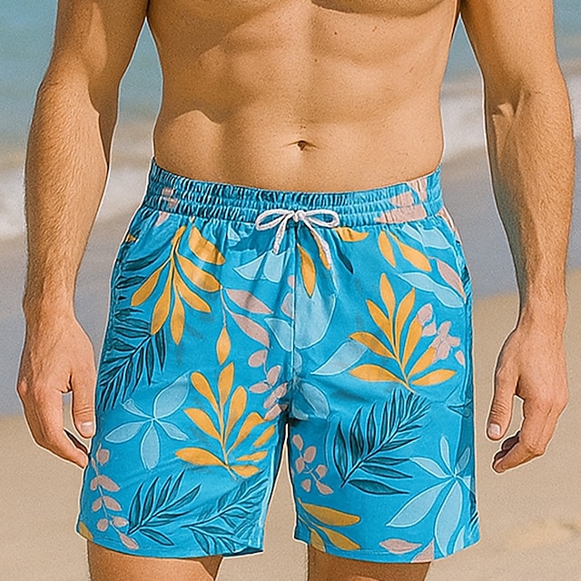  Voor heren Korte broek Strandshorts Trekkoord Grafisch Blad dier Ademend Sneldrogend Knielengte Buiten Vakantie Huis Vakantie Etnische stijl Meerblauw Leger groen Rekbaar
