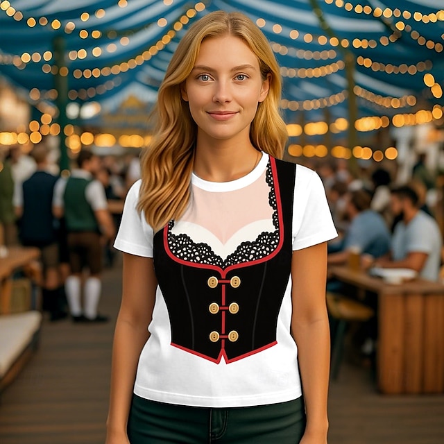  Oktoberfest Dirndl-tryk T-shirt Bayersk München Tysk Grafisk Til Dame Voksne Oktoberfest øl 3D-udskrivning Afslappet / Hverdag