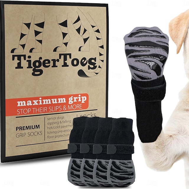  tigertoes premium halkfria hundstrumpor för trägolv - extra tjockt grepp som fungerar även när de vrids - förhindrar att hunden halkar och är utmärkta för att skydda hundtassarna