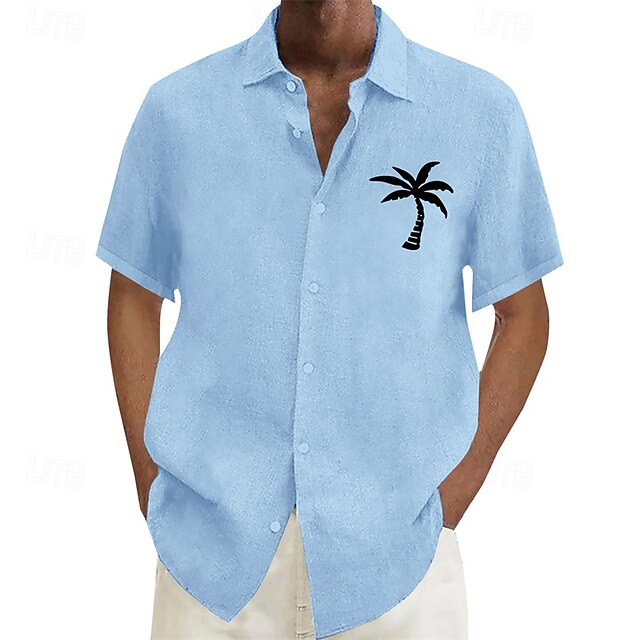 Men's Shirt Summer Shirt Casual Shirt Beach Shirt Button Up Shirt Black White Pink Apricot Gray Short Sleeve Coconut Tree Lapel Vacation Hawaiian Print Clothing Apparel Polyester Fashion Casual4
